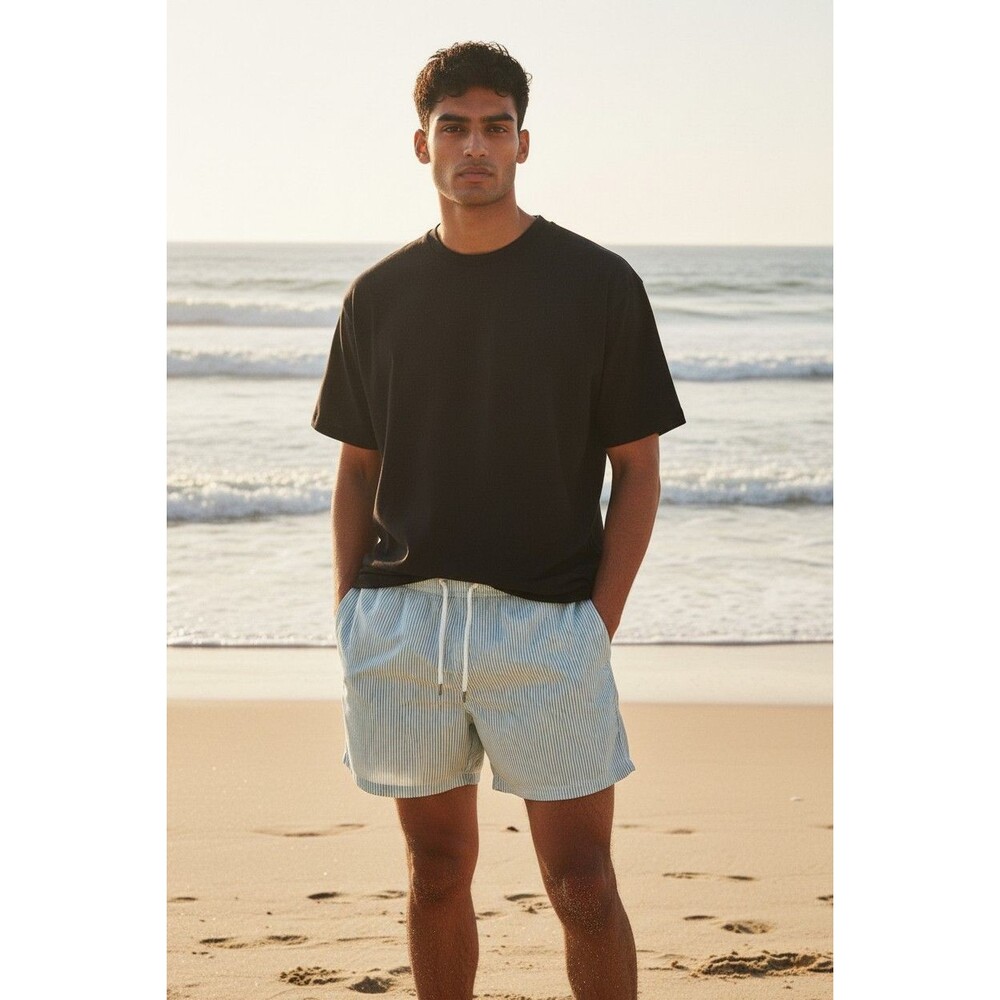 Goodfellow & Co Men’s Swim Shorts Green White Stripe Size L